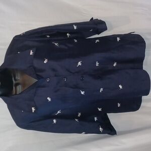 Women’s Silk Jacket, M, lined, lightweight, Animals Embroidered, Navy & White